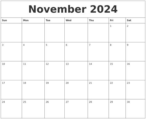 november calendar word